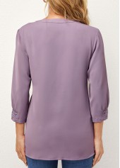 Purple tops,Plain Color tops,ROTITA Lace Stitching Split Neck 3/4 Sleeve Blouse