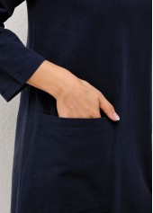 Navy dresses,Plain Color dresses,Solid Double Slit Pocket Round Neck Dress