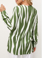 Green tops,Striped tops,ROTITA Striped V Neck Decorative Button Blouse