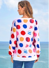 Pink tops,Dot tops,ROTITA Polka Dot Rainbow Color Long Sleeve T Shirt