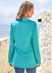 Blue tops,Striped tops,ROTITA Zipper Striped Blue Long Sleeve Sweatshirt