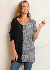 Multi Color tops,Contrast Color tops,ROTITA V Neck Contrast Long Sleeve Sweater