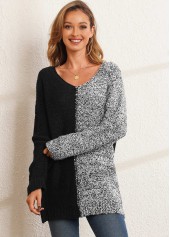 ROTITA V Neck Contrast Long Sleeve Sweater