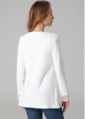 White tops,Plain Color tops,ROTITA Solid Lace Splicing V Neck Long Sleeve T Shirt