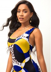 Multi Color dresses,Geometric dresses,Geometric Print Wide Strap Leopard Dress