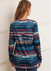 Blue tops,Floral tops,Printed V Neck Long Sleeve T Shirt