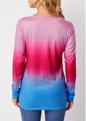 Multi Color tops,Ombre tops,Ombre V Neck Long Sleeve T Shirt