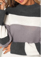 Multi Color tops,Contrast Color tops,Patchwork Dip Hem Long Sleeve Sweater