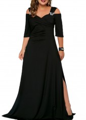 ROTITA Plus Size Cold Shoulder Solid Dress