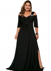 Black plus size,Plain Color plus size,ROTITA Plus Size Cold Shoulder Solid Dress