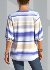 Multi Color tops,Tie Dye tops,ROTITA Tie Dye Three Quarters Sleeve Decorative Button Blouse