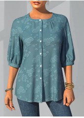 ROTITA Button Detail 3/4 Sleeve Solid Blouse