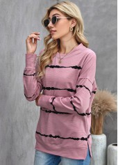 Pink tops,Striped tops,Striped Long Sleeve Round Neck Sweatshirt