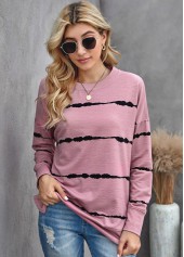 Striped Long Sleeve Round Neck Sweatshirt