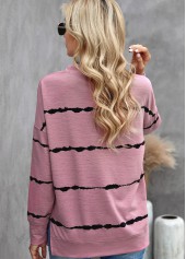 Pink tops,Striped tops,Striped Long Sleeve Round Neck Sweatshirt