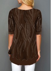 Plain Color tops,ROTITA Layered Hem Round Neck Lace Panel T Shirt