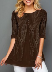 Plain Color tops,ROTITA Layered Hem Round Neck Lace Panel T Shirt