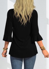 Black tops,Floral tops,ROTITA Round Neck Floral Print Three Quarters Sleeve T Shirt