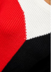 Multi Color tops,Contrast Color tops,ROTITA Round Neck Long Sleeve Contrast Sweater