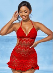 ROTITA Halter Lace Solid Open Back Swimdress and Panty