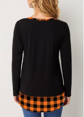 Orange tops,Plaid tops,ROTITA Split Neck Decorative Button Plaid T Shirt