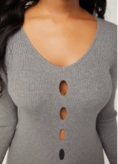 Grey tops,Plain Color tops,Cutout Design Front Slit Long Sleeve Sweater