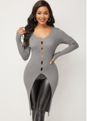 Cutout Design Front Slit Long Sleeve Sweater