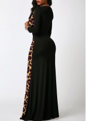 Multi Color dresses,Leopard dresses,ROTITA Contrast Leopard 3/4 Sleeve Maxi Dress