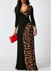 Multi Color dresses,Leopard dresses,ROTITA Contrast Leopard 3/4 Sleeve Maxi Dress