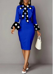 ROTITA Polka Dot Tie Long Sleeve Dress