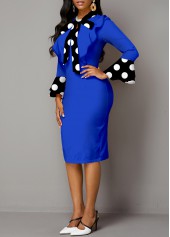 Royal Blue dresses,Dot dresses,ROTITA Polka Dot Tie Long Sleeve Dress