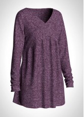 Purple plus size,Plain Color plus size,ROTITA Plus Size Solid V Neck Long Sleeve T Shirt