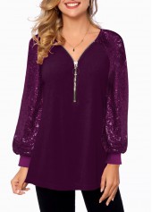 ROTITA Solid Quarter Zip Long Sleeve T Shirt