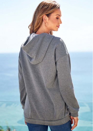 Grey tops,Flag tops,ROTITA Long Sleeve American Flag Print Grey Hoodie