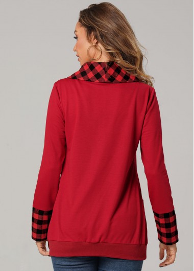 Red tops,Plaid tops,ROTITA Christmas Plaid Long Sleeve Pocket Red Sweatshirt