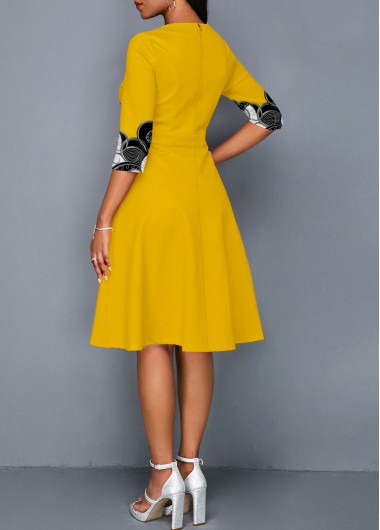 Ginger dresses,Tribal dresses,ROTITA Round Neck Tribal Print Three Quarters Sleeve Dress