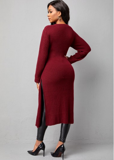 Wine Red tops,Plain Color tops,ROTITA Cross Front Wine Red Long Sleeve Sweater