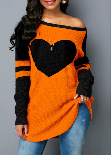 Heart tops,ROTITA Heart Design Contrast Long Sleeve Sweater