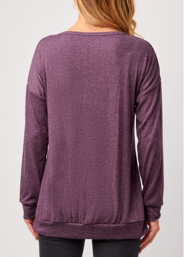 Purple tops,Contrast Color tops,Purple Lace Panel Long Sleeve T Shirt