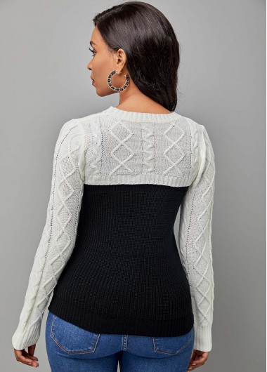 Contrast Color tops,ROTITA Long Sleeve Color Block Two Piece Sweater