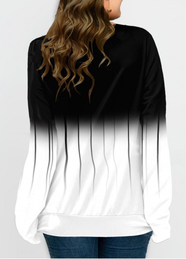 White plus size,Ombre plus size,ROTITA Plus Size Lace Up Ombre Print Long Sleeve Sweatshirt
