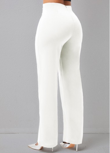 White bottoms,Plain Color bottoms,Solid Double Breasted High Waisted Pants