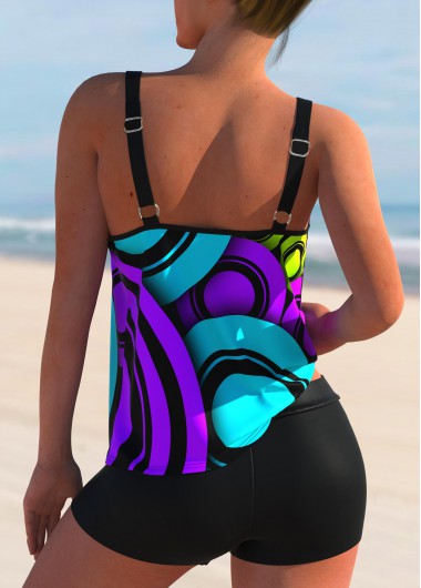Multi Color swimwear,Dot swimwear,ROTITA Polka Dot Double Straps Contrast Tankini Set
