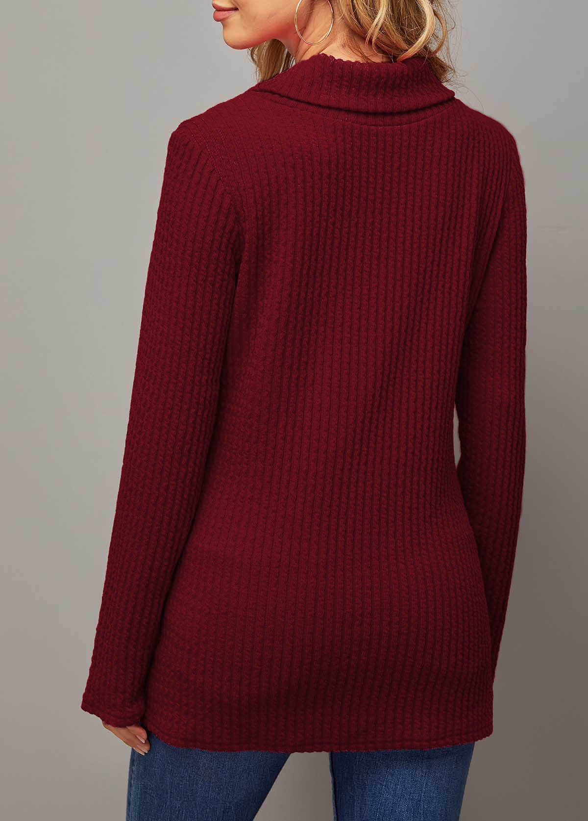 Wine Red tops,Plain Color tops,ROTITA Lace Patchwork Wine Red Draped Neck Valentines Sweatshirt