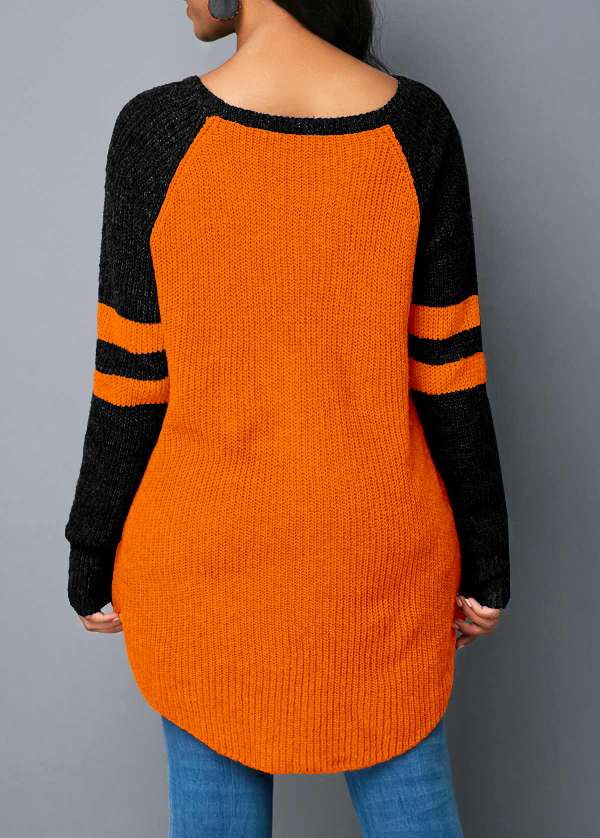 Heart tops,ROTITA Heart Design Contrast Long Sleeve Sweater