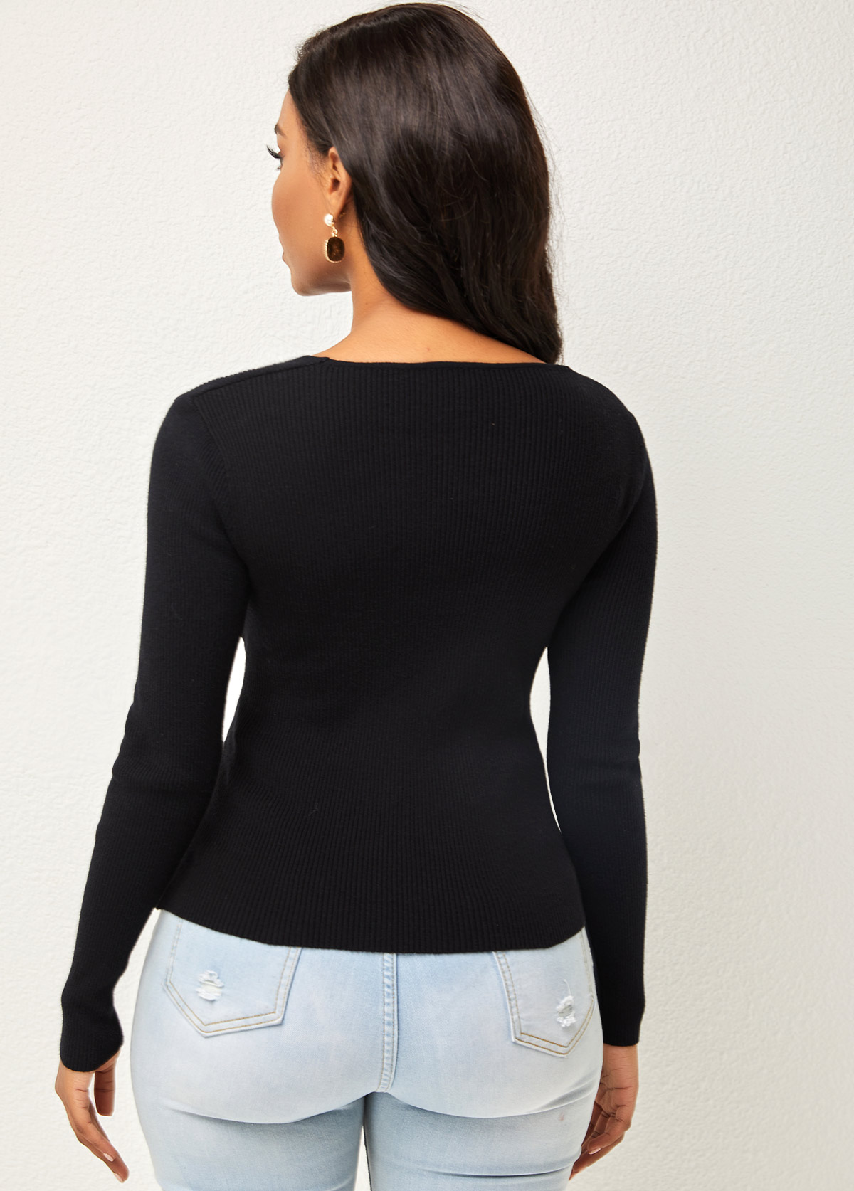 Multi Color tops,Dot tops,ROTITA Polka Dot Cross Front Long Sleeve Sweater