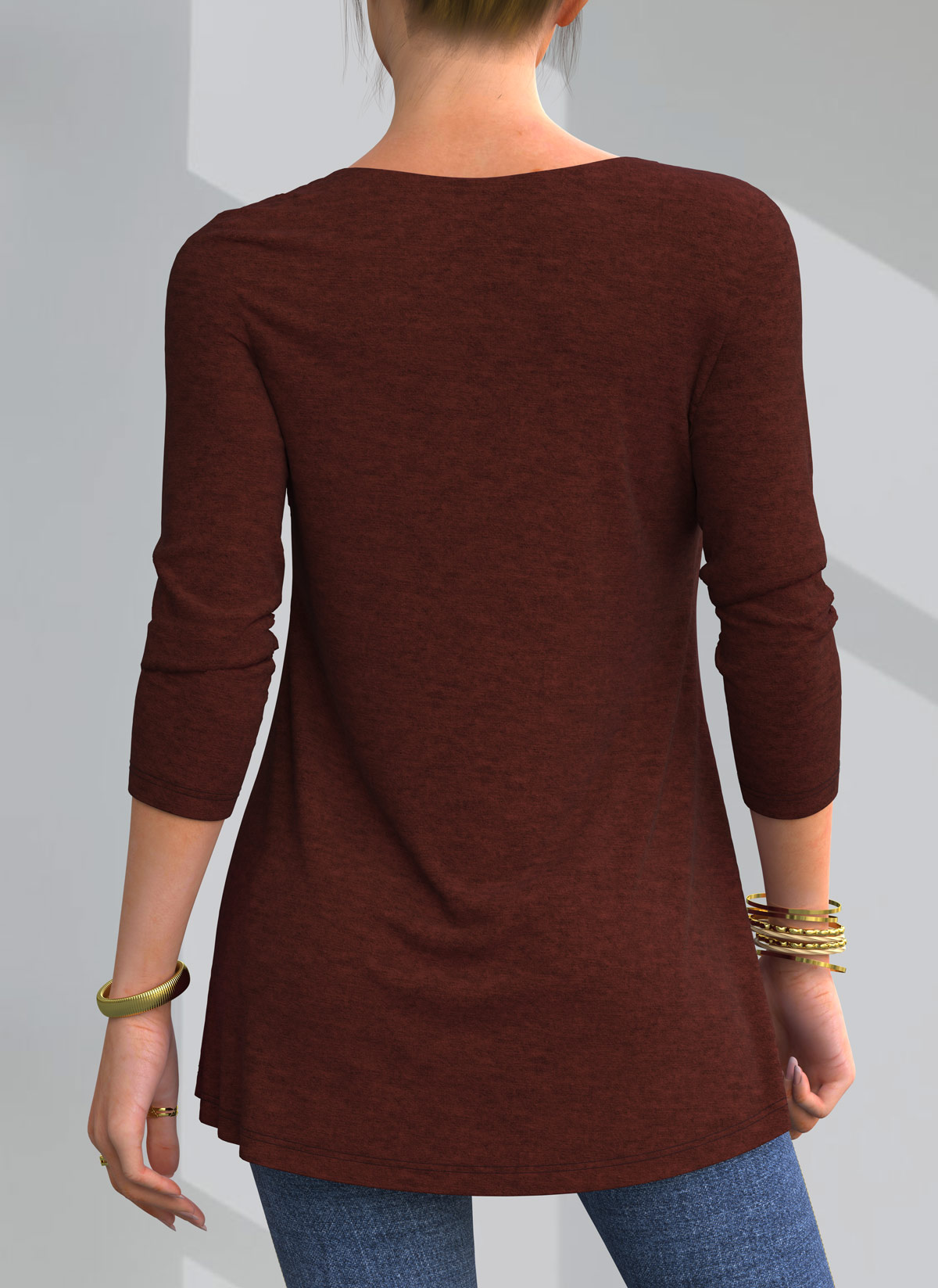 Wine Red tops,Plain Color tops,ROTITA Lace Patchwork Crinkle Chest Round Neck Blouse