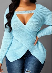 Long Sleeve Crossover Hem Cutout Front Sweater