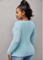 Blue tops,Plain Color tops,Long Sleeve Crossover Hem Cutout Front Sweater