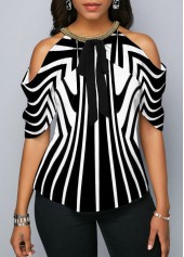 Multi Color plus size,Striped plus size,ROTITA Plus Size Striped Cold Shoulder Blouse